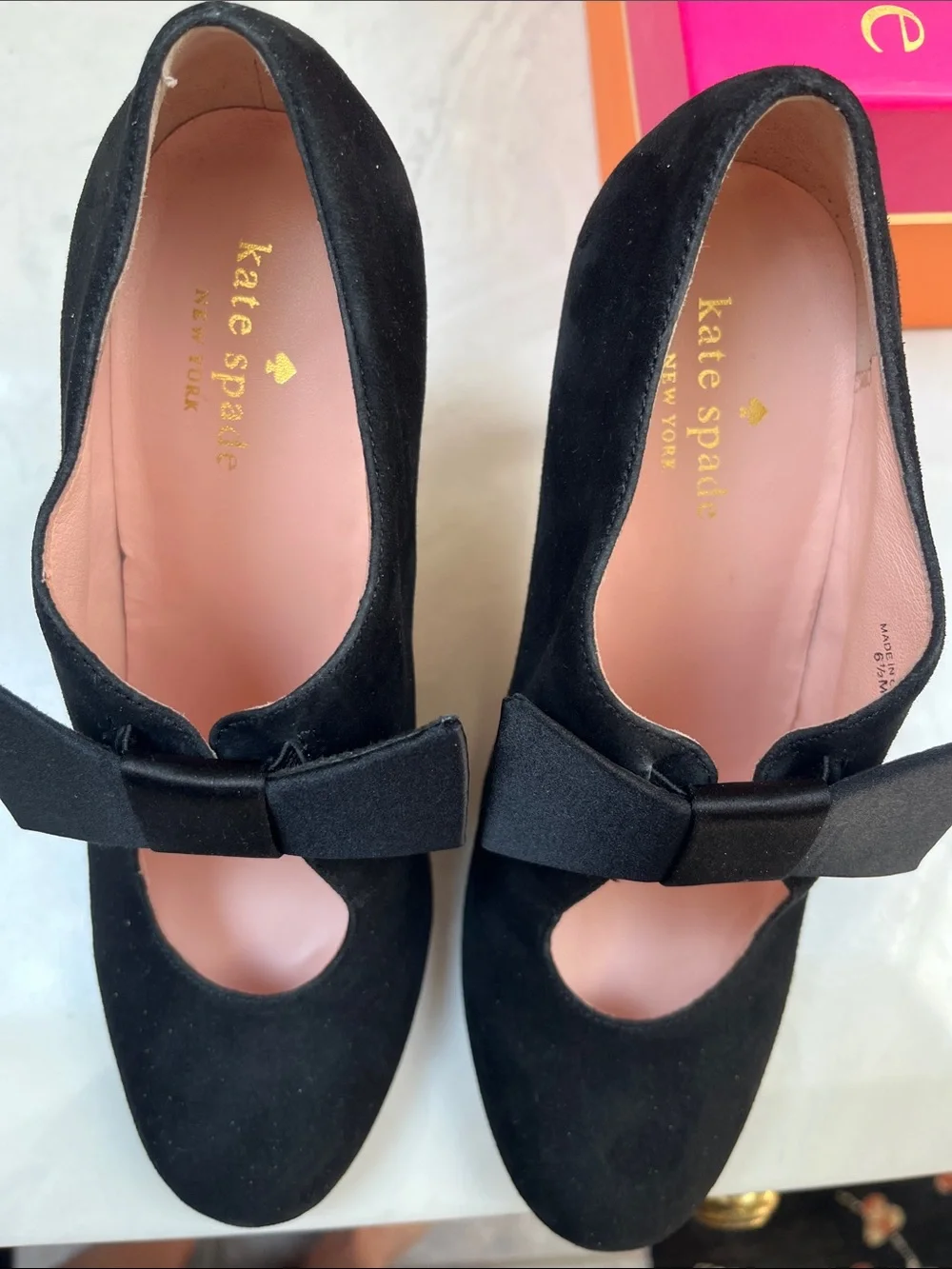 kate spade Black Suede Bow Mary Jane Heels